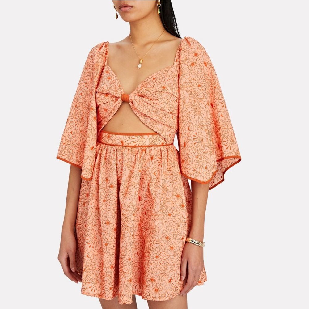 Azulu Maiori Cut-Out Embroidered Mini Dress in Orange XS - Picture 2 of 13